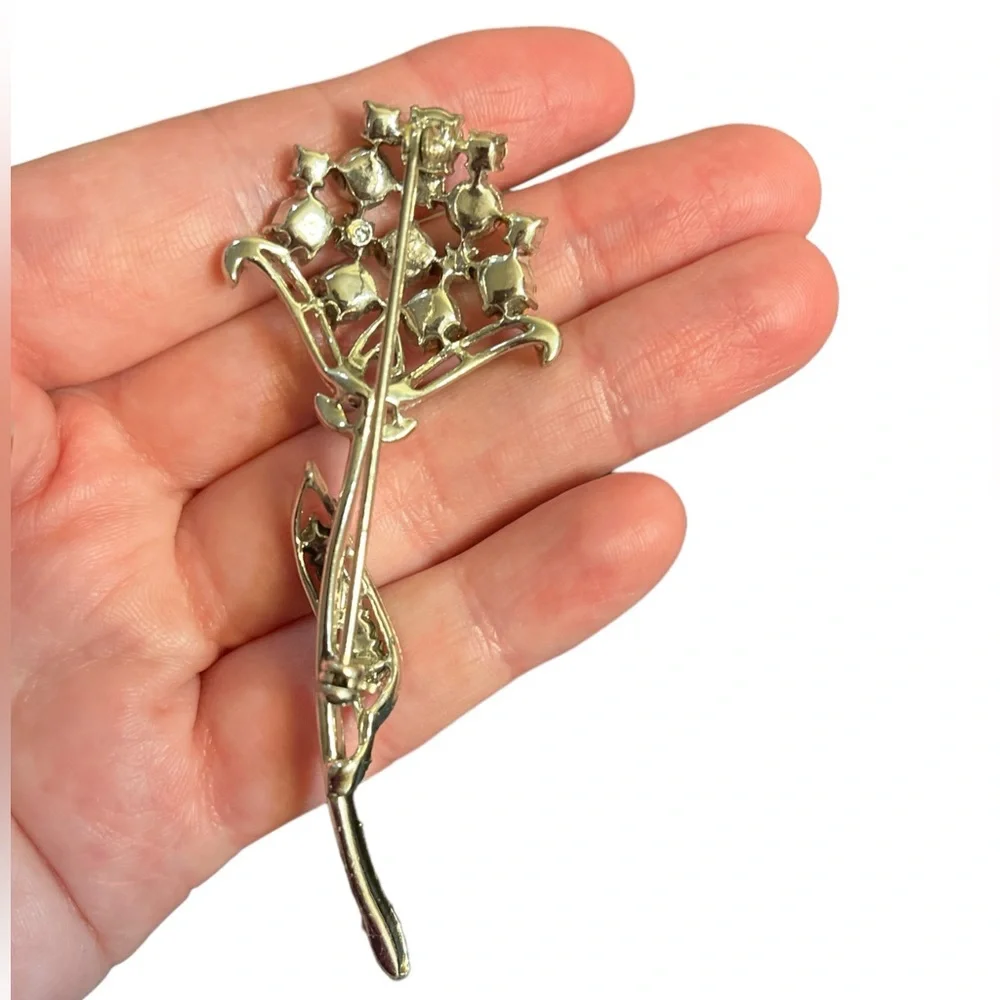 Coro Silver Toned AB Green Rhinestone Brooch